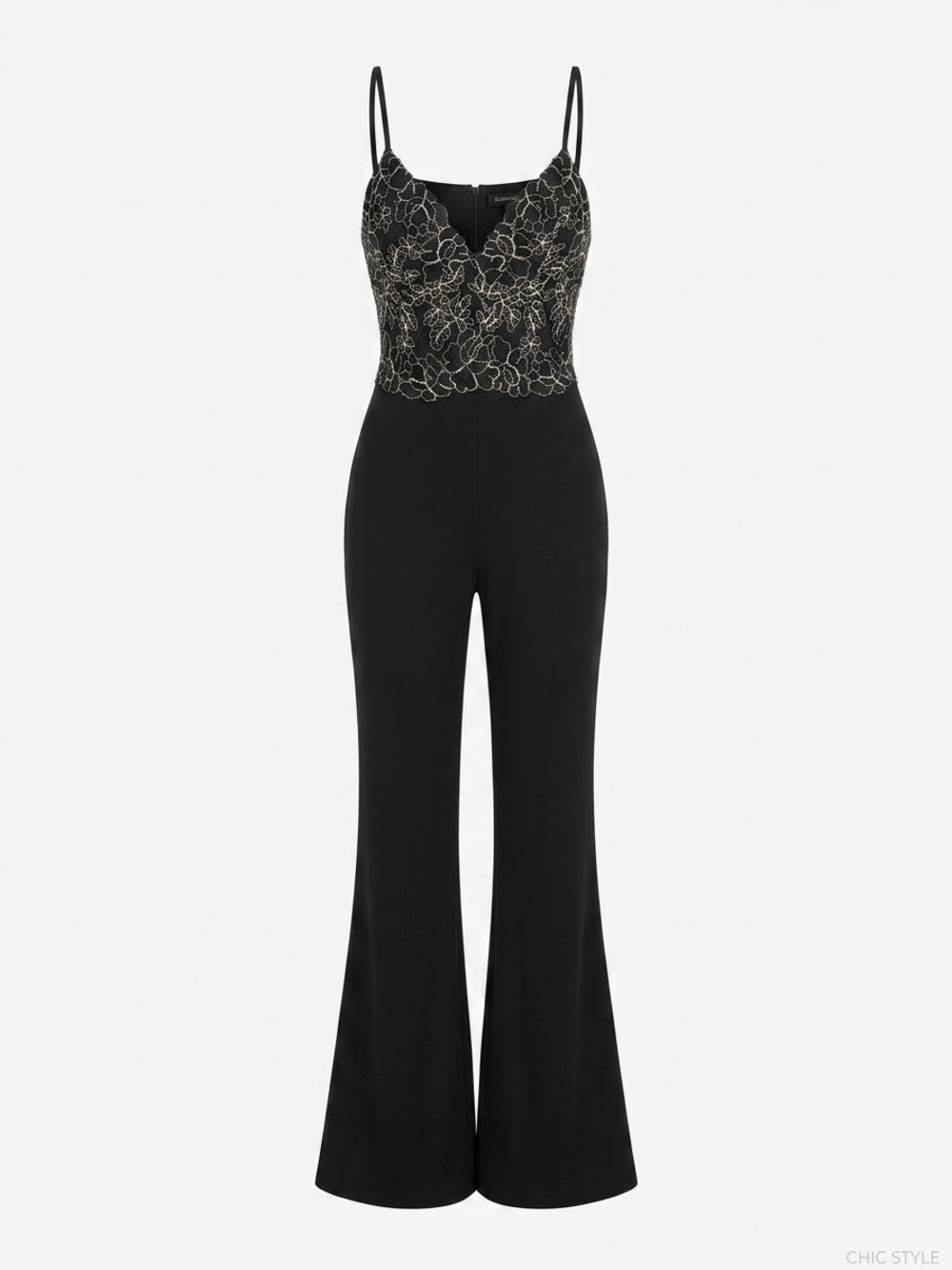 Black Lace Bodice Flared Jumpsuit, River Island - Picture 1 of 10